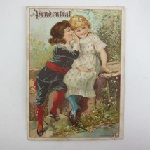 Victorian Trade Card Prudential Insurance Boy Whispers Secret to Girl An... - $9.99