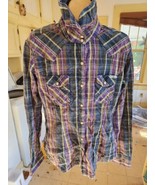 Powder River Outfitters Button Up Shirt Medium pearl snap buttons purple... - £7.71 GBP