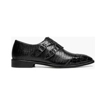 25458 Stacy Adams Leather Shoes Toscano Double Monk Strap Black Navy image 2