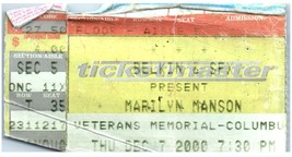 Marilyn Manson Ticket Stumpf Dezember 7 2000 Columbus Ohio - £31.43 GBP