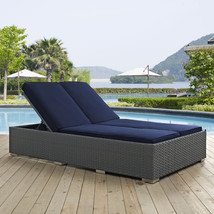 Sojourn Outdoor Patio Sunbrella Double Chaise Chocolate Navy EEI-1983-CHC-NAV - £998.00 GBP