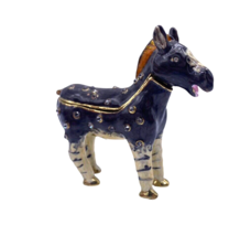 Work of Art Trinket Box Zebra Donkey Horse Bejeweled Enameled Metal Vint... - $46.53