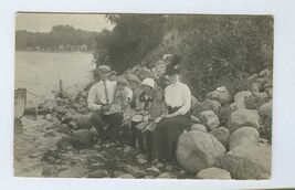 Snapshot from Album * PHOTO POSTCARD Mullen Family at the river message ... - $8.95