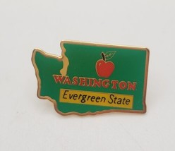 Washington &quot;Evergreen State&quot; Vintage Lapel Hat Vest Pin on Card Red Apple - £15.41 GBP