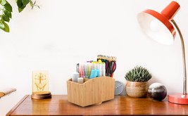 Bamboo Office Supplies &amp; Art Supply Organizer, 360 Degree Rotating Organizer - £23.97 GBP