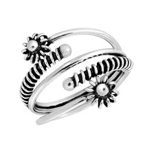 Spring Cascading Flower Wrap Around Sterling Silver Ring-8 - £12.00 GBP