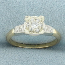 Vintage Diamond Illusion Set Engagement Ring in 14k Yellow Gold - £299.59 GBP