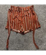 Shosho Vertical Stripe Tie Waist Paperbag Shorts Large (L) Copper Red Or... - $218.29 MXN