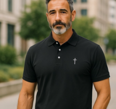 Cross Crucifix Embroidered Men&#39;s Polo shirt Christian Jesus Christ - $24.99