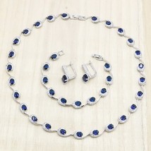 Dark Blue Semi-precious  Silver Color Bridal Jewelry Sets for Women Necklace Hoo - £43.25 GBP