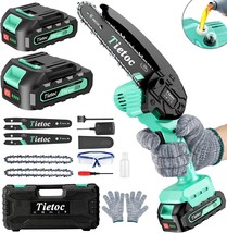 Tietoc Mini Chainsaw 6 Inch Cordless [With 2Pcs 21V Batteries], Light Green - $129.98