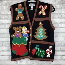 P'Galli Designs Sweater Cardigan Vest Black Christmas Size M Christmas H... - $22.71