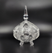 Vintage Pinwheel &amp; Stars Clear Cut Crystal Glass Covered Footed Candy Bowl - $65.44