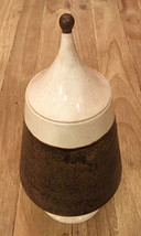 Vintage 1980 Jar Urn Ceramic Modern Lidded Hand Painted Beige Brown Textured - £34.97 GBP