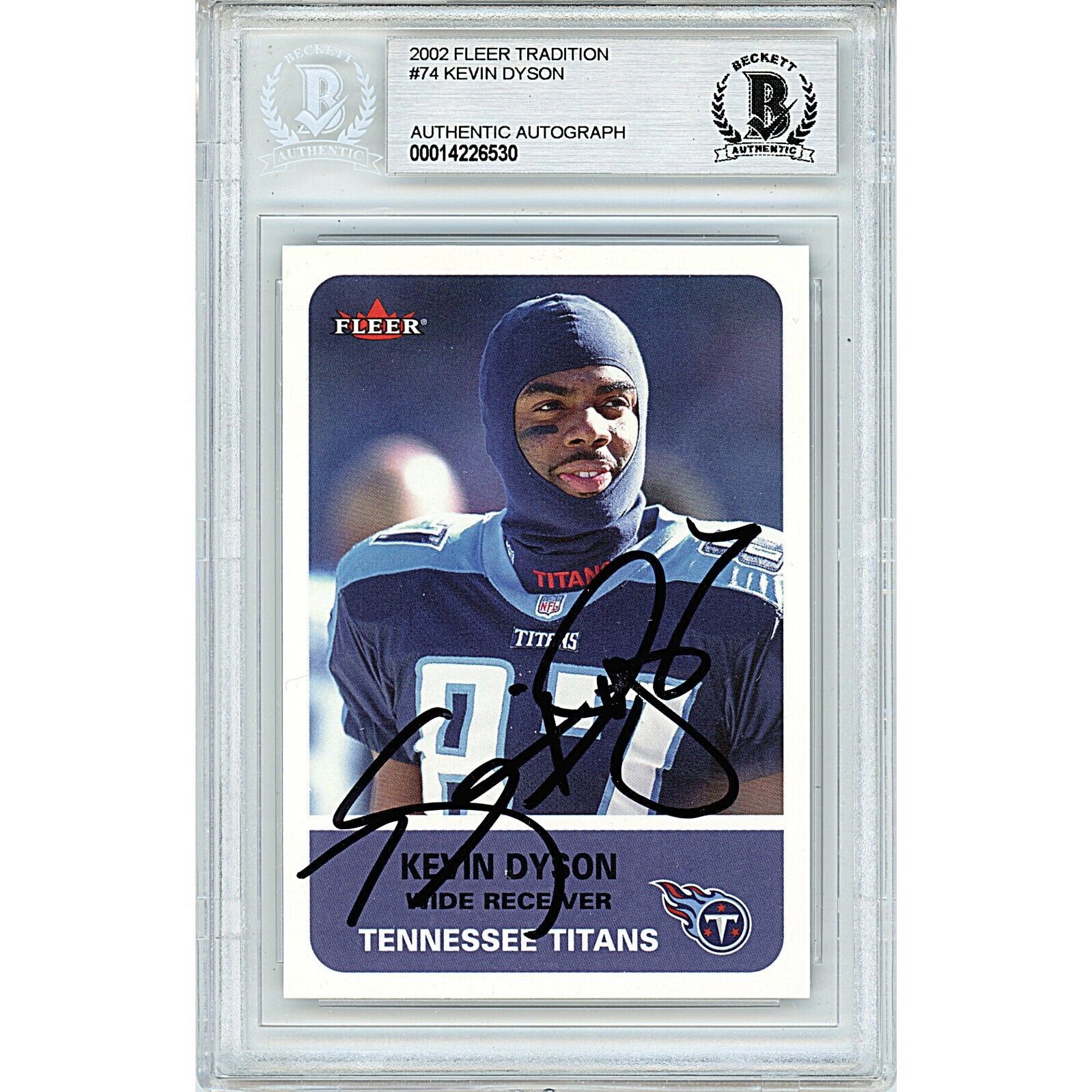 Primary image for Kevin Dyson Tennessee Titans Signed 2002 Fleer Tradition BGS On-Card Auto Slab