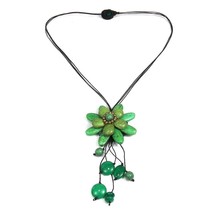 Green Howlite Sweet Floral Tassel Handmade Necklace - £9.29 GBP