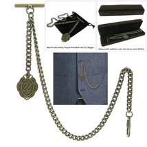Albert Chain Bronze Pocket Watch Chain for Men Letter Initial U Fob T Bar AC91 - £9.99 GBP+