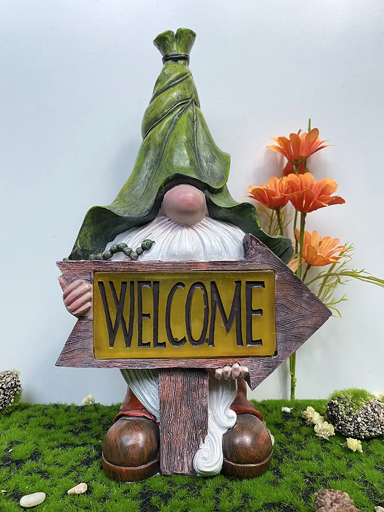 Solar Lamps Resin Fairy  Gnome Dwarf Statue Lamp Outdoor Lawn Zen Garden Ornamen - £79.43 GBP