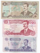 IRAQ, Set of 3 Different, 250, 50, 5 Dinars Banknotes, Saddam Hussain Is... - $13.85