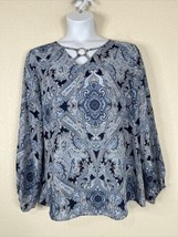 Cato Womens Plus Size 18/20W (1X) Blue Paisley Strappy Collar Blouse Long Sleeve - £14.09 GBP
