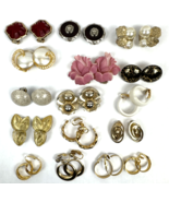 Vintage Clip On Earring Lot Gold Tone Pearl Hoops Lion Round Rose - €33,43 EUR