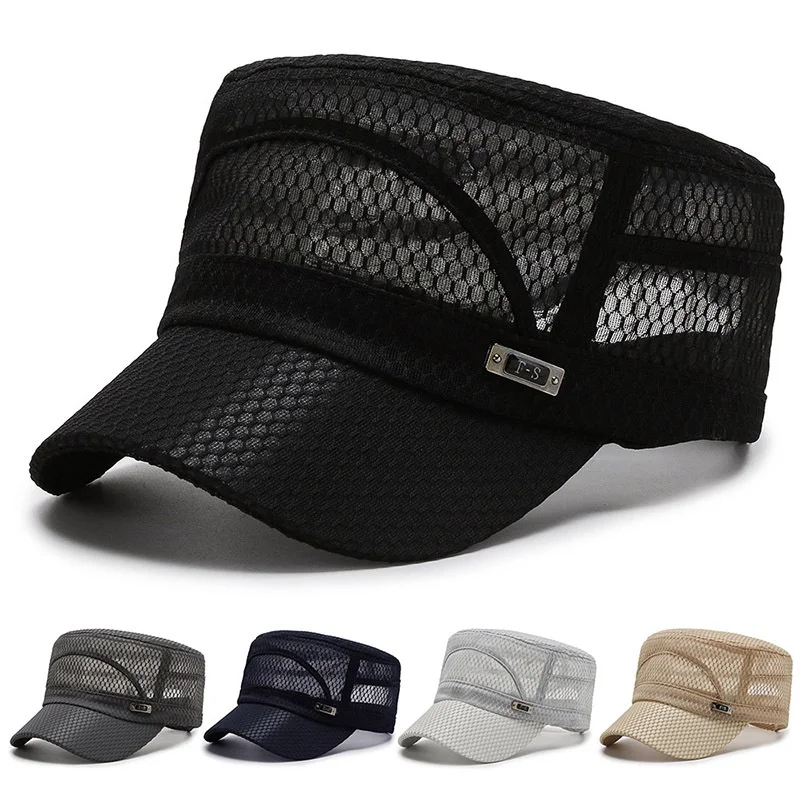 Solid Color Breathable Flat Top Men Adjustable Baseball Cap Spring Summe... - £12.90 GBP