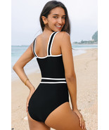 Black Colorblock Edge Belted One Piece Swimsuit - $14.49