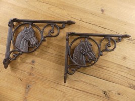 2 Cast Iron WESTERN Style HORSE HEAD Brackets Garden Braces PONY Shelf B... - $33.52 CAD
