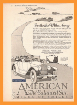 1919 American Balanced Six Touring Car &quot;Smile The Miles Away&quot; Large B/W Ad - Usa - £12.35 GBP