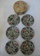 Vintage Paper Mache Coasters in Round Box Roses Floral Alcohol Proof Japan Gold - £14.14 GBP