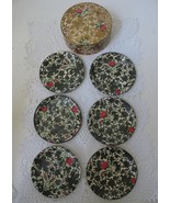 Vintage Paper Mache Coasters in Round Box Roses Floral Alcohol Proof Jap... - £14.05 GBP