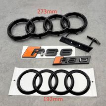 Gloss Black Audi RS6 Emblem Set  273mm Front Rings, 192mm Rear Rings, RS... - $89.99