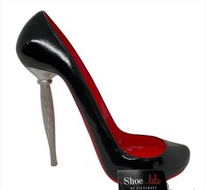 Black Wine Bottle Holder Stiletto Shoe Patent Leather Look with Red Bottom image 2