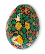 Vintage Kashmiri Papier-Mâché Egg, Green with Yellow &amp; Pink Floral Design - $322.92 MXN
