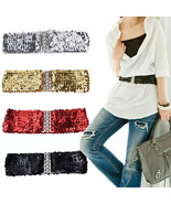 Women&#39;s Girdle Glitter Cinch Elastic Belts Night Waist Belt Sequin Fastener - €10,21 EUR