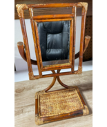 Vintage Rattan and Bamboo Table Mirror, Adjustable Decorative Mirror - $128.69