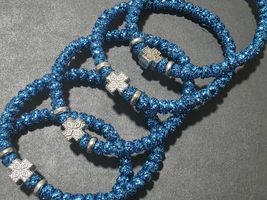 Handmade komboskini, Christian faith rosary, glossy blue religious bracelet - $11.99