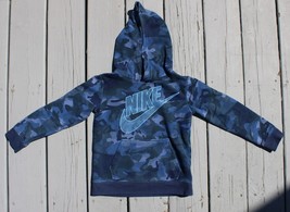 Nike Swoosh Pullover Sweatshirt Hoodie Boys Size 6M Blue Camo Design Pocket - £10.05 GBP