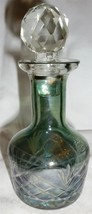 Vintage Crystal Cut Glass Miniature Decanter Vanity Perfume Cologne Bottle Green - £9.40 GBP