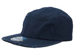 Navy - Distressed 5 Panel Strap-back Adjustable Leather Strap Cap Hat - £20.29 GBP