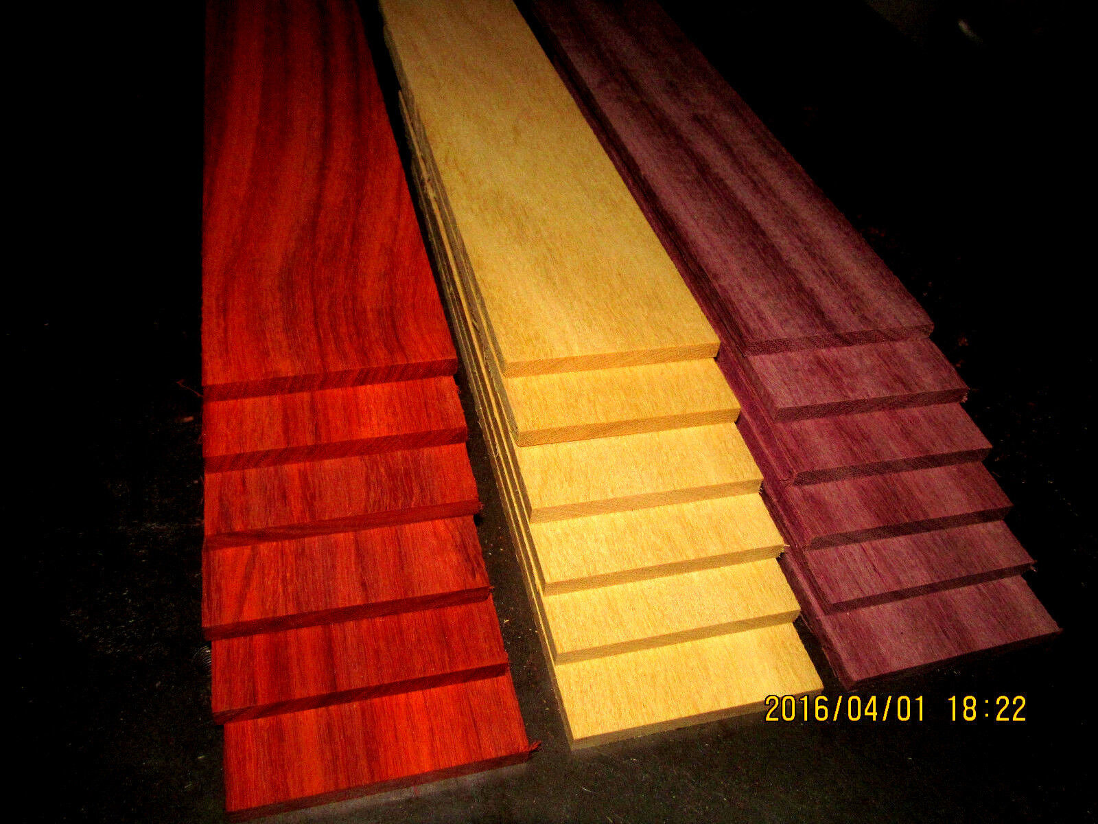 3 PIECE MULTIPAK THIN EXOTIC YELLOWHEART, PURPLEHEART, PADAUK 12&quot; X 3&quot; X... - $24.70