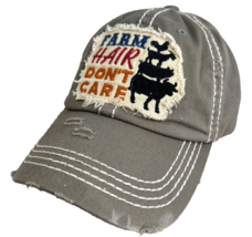 Farm Hair Don&#39;t Care Baseball Hat Cap Distressed Cow Pig Goat Chicken - £23.97 GBP