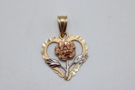 Michael Anthony 14K Tri Color Gold Heart with Rose Pedant Charm Corazon con flor - £93.14 GBP