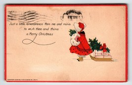 Christmas Postcard Girl Muff Sled Gifts Holly Leaves Tuck 557 Joys Of Youth 1919 - £8.54 GBP