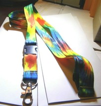 3 Lanyards plus one w/o key fob, Pre-owned (2 tye-dyed, 1 Rainbow st 1 c... - £5.77 GBP