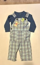 Disney Baby Overalls w/Pooh &amp; Kite Appliqué, Blue/Green Plaid-Size 6/9 mo (GUC) - £11.01 GBP