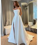 Beach White Satin Wedding Dresses Simple,Split Ivory Bridal Gowns with T... - £110.46 GBP