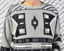Vintage 90’s Stefano Man Sweater Gray Geometric Distressed Crewneck Mens... - $67.32