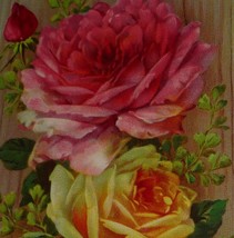 Pink and Yellow Rose With Birthday Greetings Antique GEL Postcard  - £5.14 GBP
