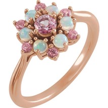 14K Rose Gold Baby Pink Topaz and Ethiopian Opal Floral Style Ring - £910.50 GBP